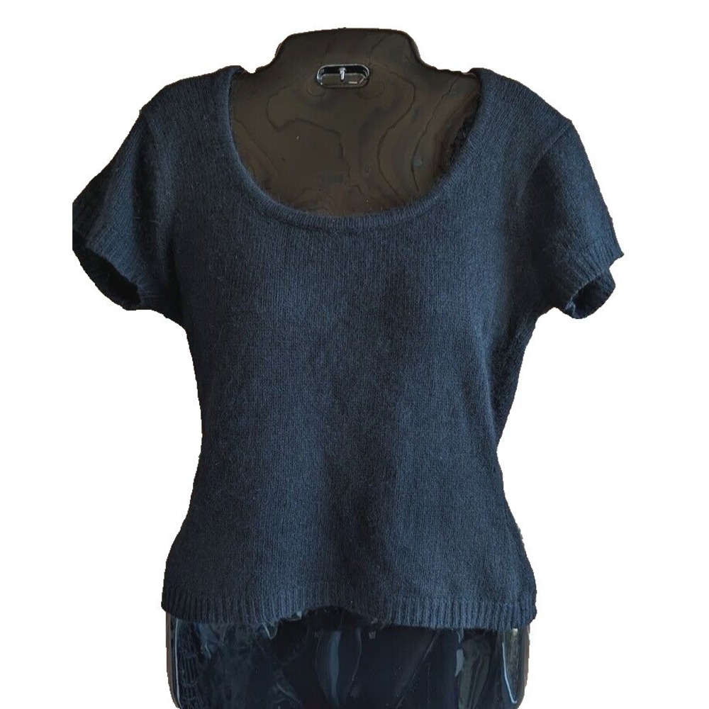 Vintage Womens Short Sleeve Sweater M Fuzzy Silk Angora Luxury 90s Y2K Preppy